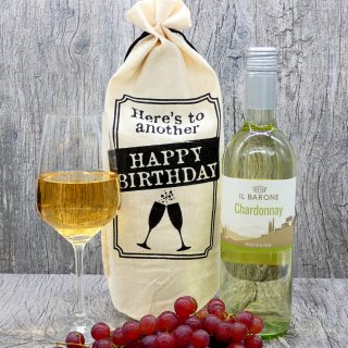 Chardonnay in Tasche mit Aufschrift "Happy Birthay",