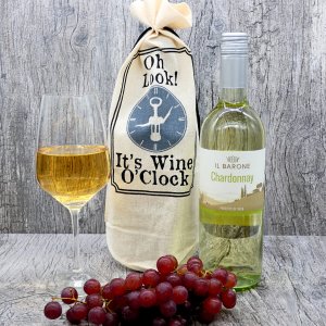 Chardonnay in Tasche mit Aufschrift "It`s Wine O`Clock"