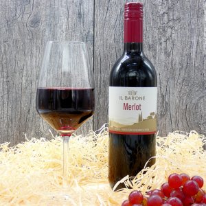 Merlot in Tasche mit Aufschrift "It`s Wine O`Clock"