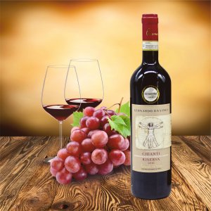 Weinkiste Elegance mit Sommelier Set und Rotwein Flasche Leonardo da Vinci Chianti 0,75l