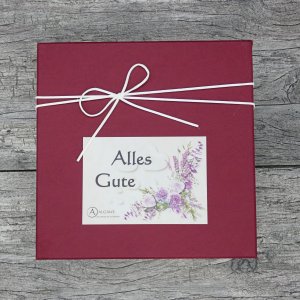 Geschenkset "Alles Gute"Rosensecco mit Seifeblumen und Lindt Marzipan