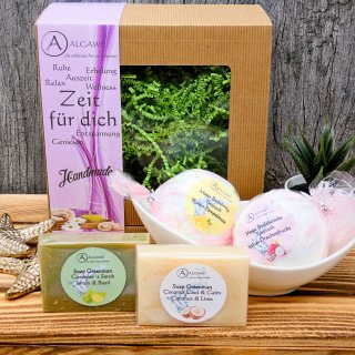 Badeset 6 Greenman-Seifen mit Tropischen Kokos-Paradiesbadebomben im Geschenkkarton